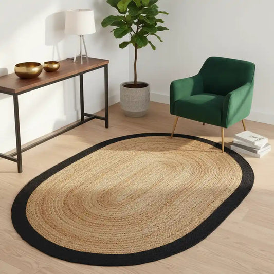 Handmade Jute & Cotton Braided Oval Rug - Eco-Friendly