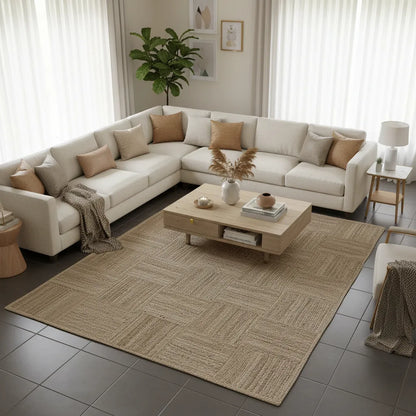 Handmade Natural Braided Jute Rug - Striped Mat