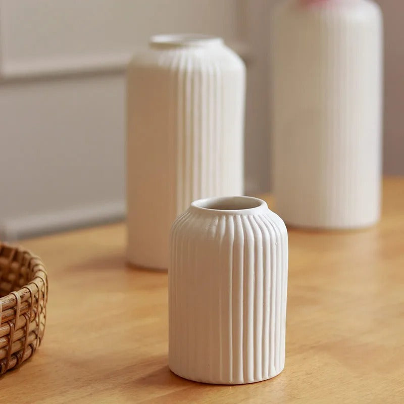 Ribbed Ceramic Vase Set - Small & Medium - Home Decor