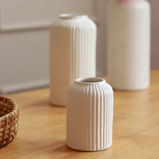 Ribbed Ceramic Vase Set - Small & Medium - Home Decor