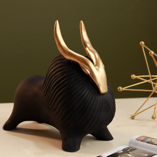 Horned Zen Yak Resin Figurine - Premium Home Decor - Black