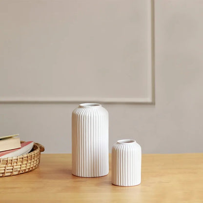 Ribbed Ceramic Vase Set - Small & Medium - Home Decor