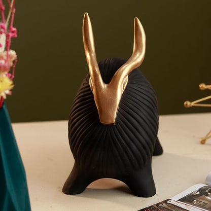Horned Zen Yak Resin Figurine - Premium Home Decor - Black
