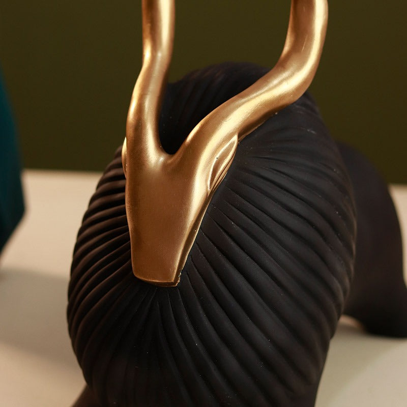 Horned Zen Yak Resin Figurine - Premium Home Decor - Black
