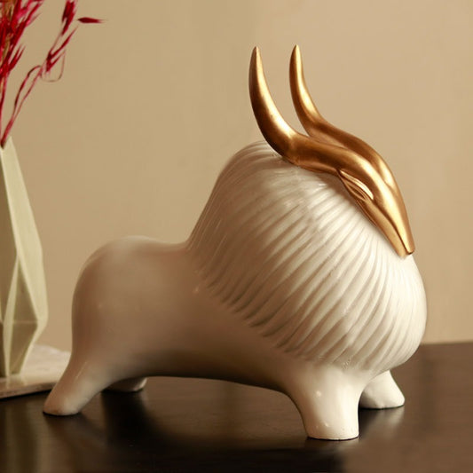 Horned Zen Yak Resin Figurine - Premium Home Decor - White