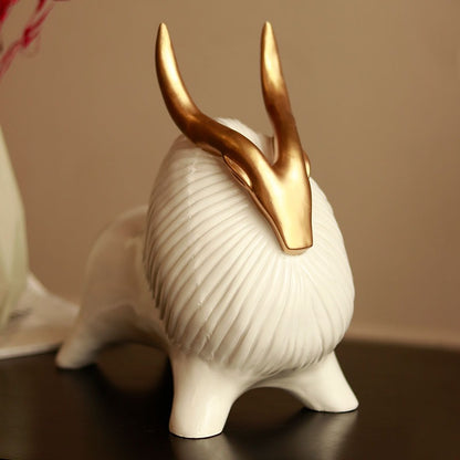 Horned Zen Yak Resin Figurine - Premium Home Decor - White