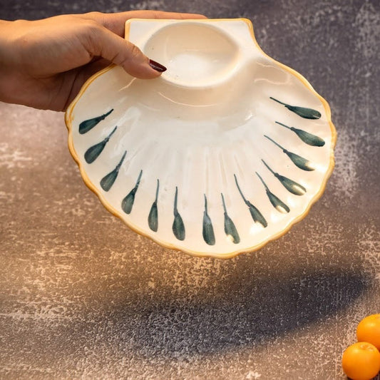 Seashell Ceramic Serving Platter - White