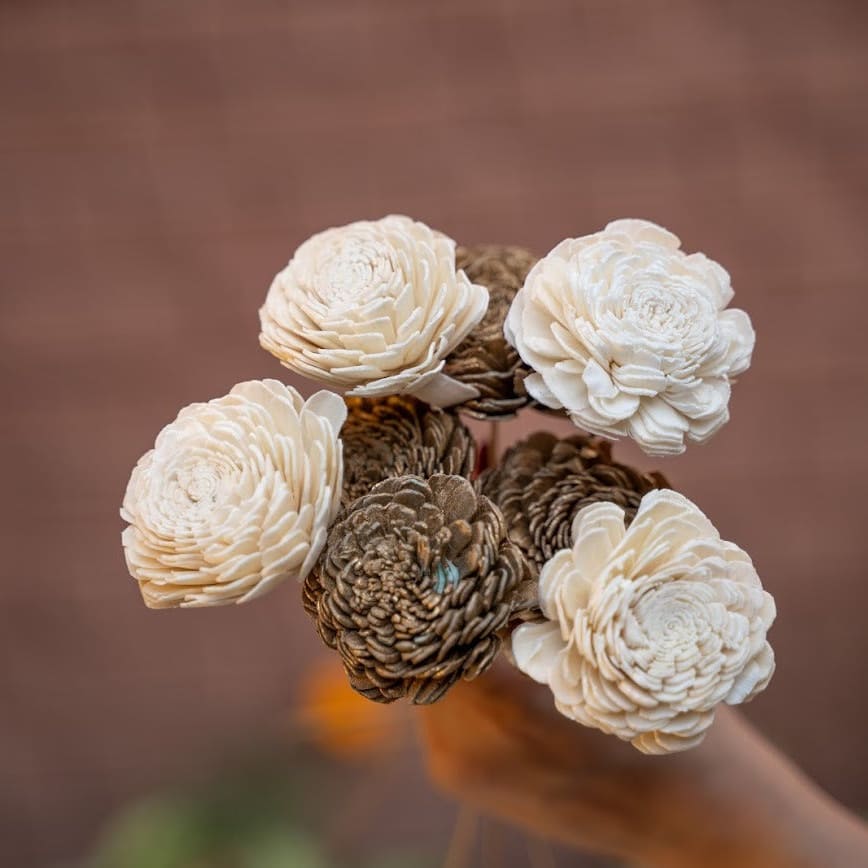 Golden & White Sola Dried Flowers Set for Vase Decor