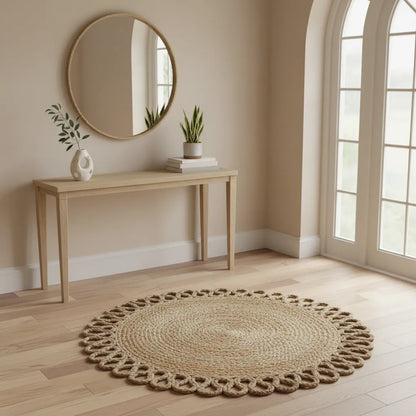 Boho Pattern Organic Round Jute Rug-Hand Braided