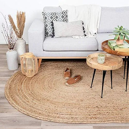 Natural Jute Oval Rug - Classic Braided Weave