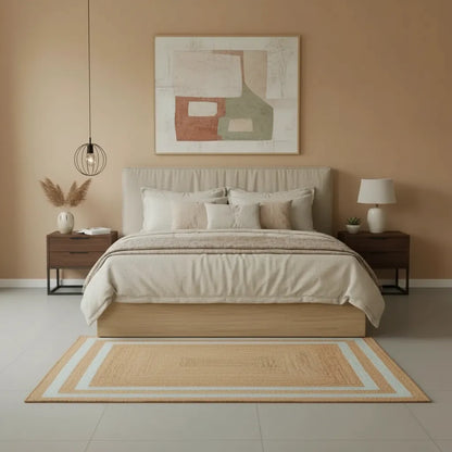 Braided Jute Rug with White Pattern - Handwoven