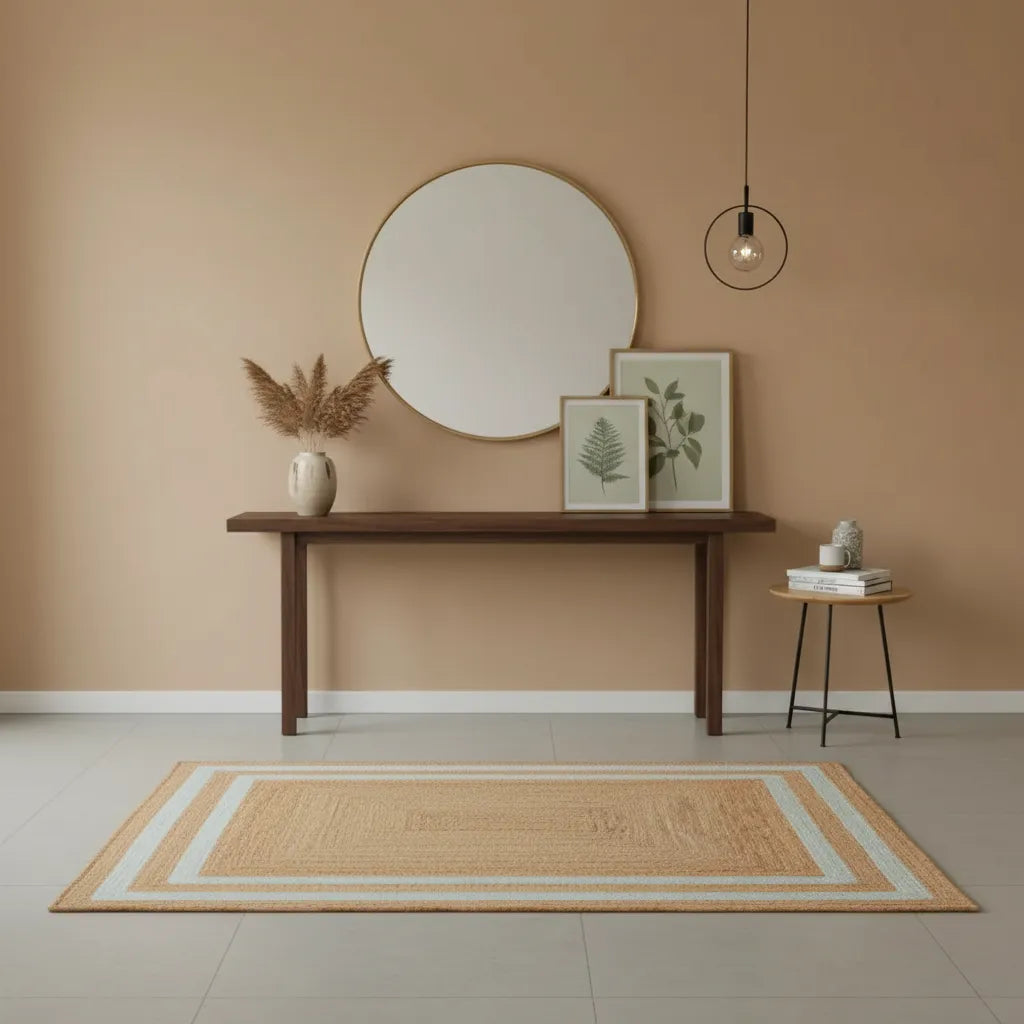 Braided Jute Rug with White Pattern - Handwoven
