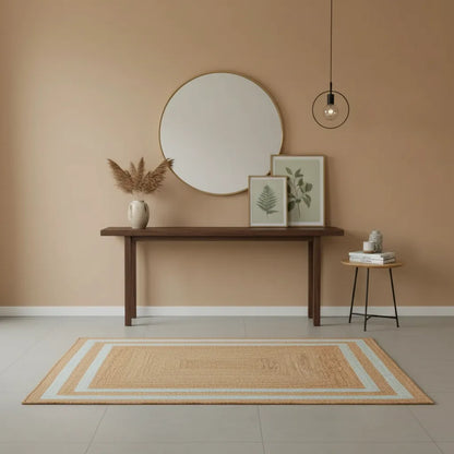 Braided Jute Rug with White Pattern - Handwoven