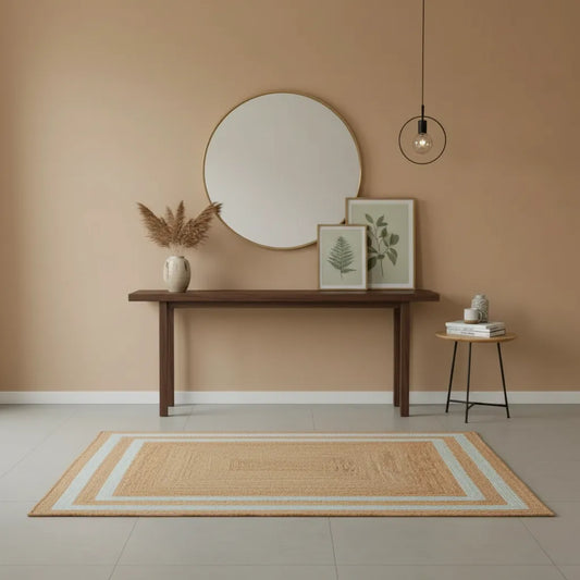 Braided Jute Rug with White Pattern - Handwoven