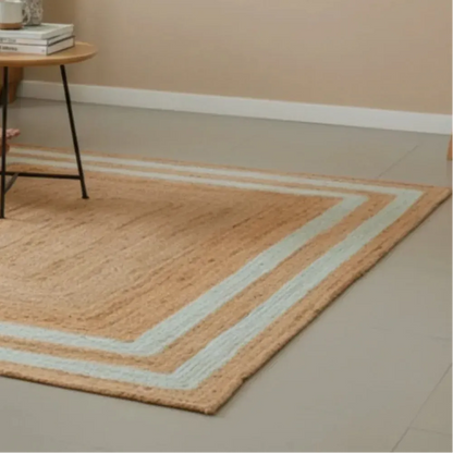 Braided Jute Rug with White Pattern - Handwoven