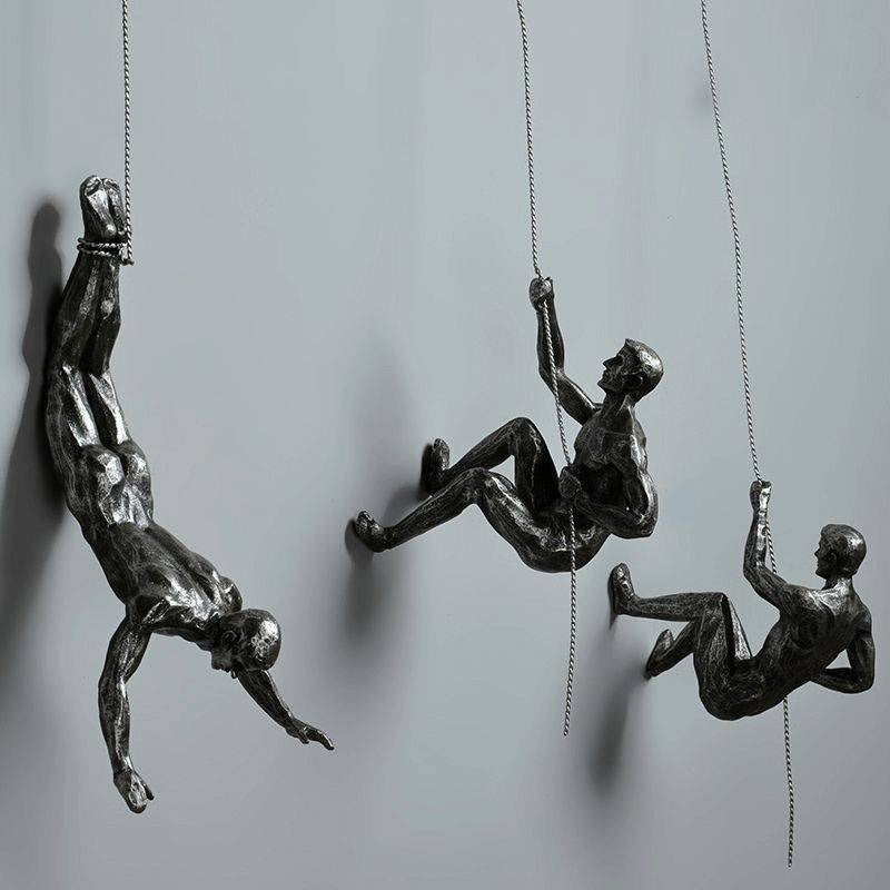 Rock Climbing Men Wall Art Set of 3 - 3D Decor - Silver