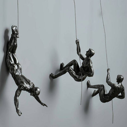 Rock Climbing Men Wall Art Set of 3 - 3D Decor - Silver