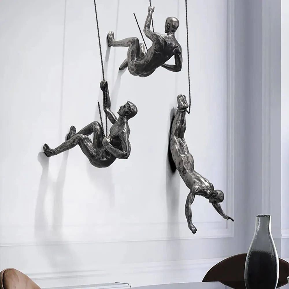 Rock Climbing Men Wall Art Set of 3 - 3D Decor - Silver