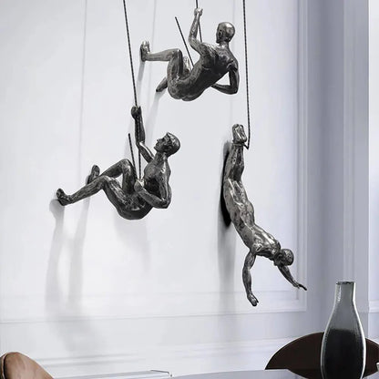 Rock Climbing Men Wall Art Set of 3 - 3D Decor - Silver