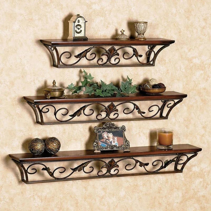Wooden Iron Wall Shelf Set of 3 - Floating Rack