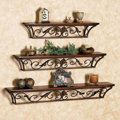 Wooden Iron Wall Shelf Set of 3 - Floating Rack