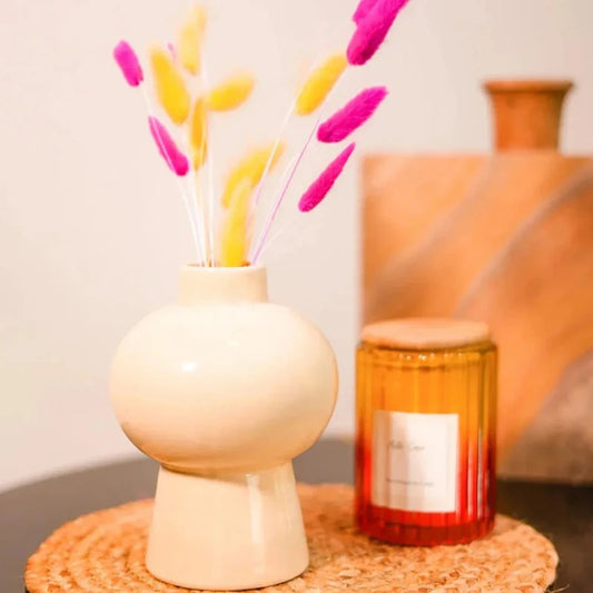 Minimal Mushroom Vase with Bunny Tails Decor