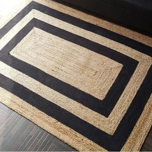 Black Braided Jute Area Rug - Natural & Handmade