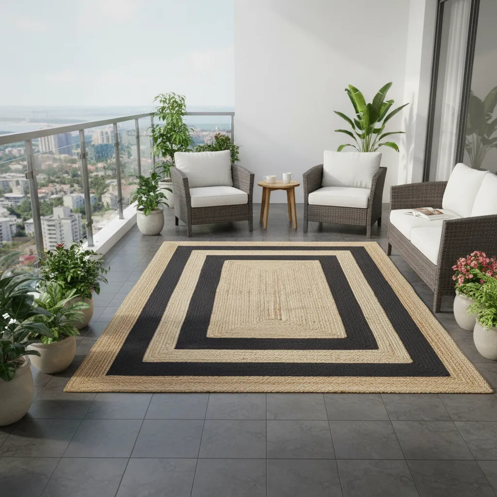 Black Braided Jute Area Rug - Natural & Handmade