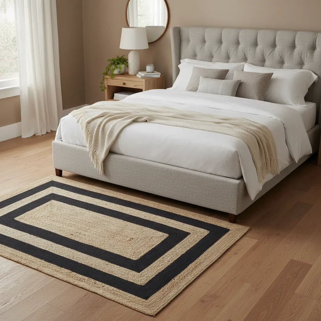 Black Braided Jute Area Rug - Natural & Handmade