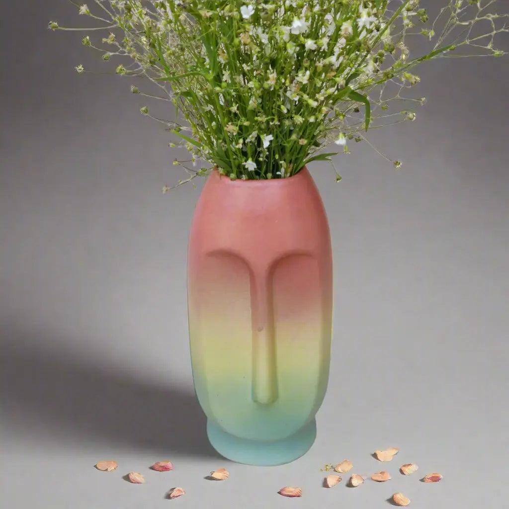 Radiant Face Sculpture Ceramic Multicolor Vase