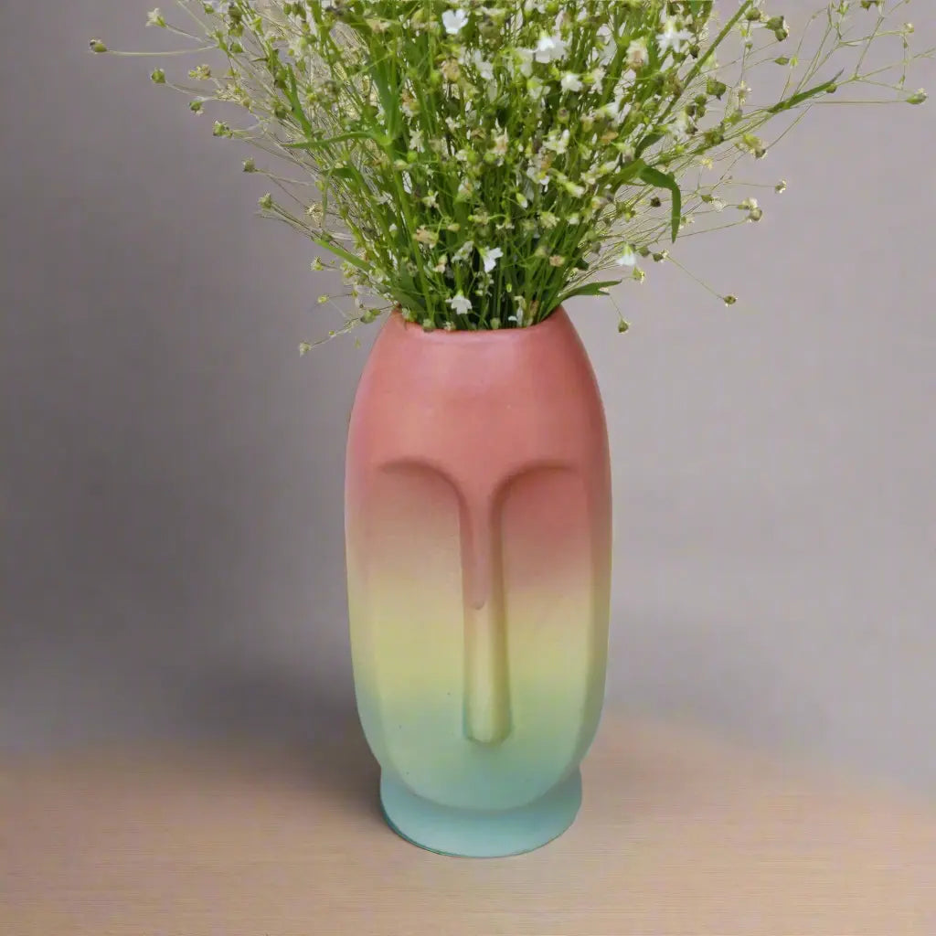 Radiant Face Sculpture Ceramic Multicolor Vase