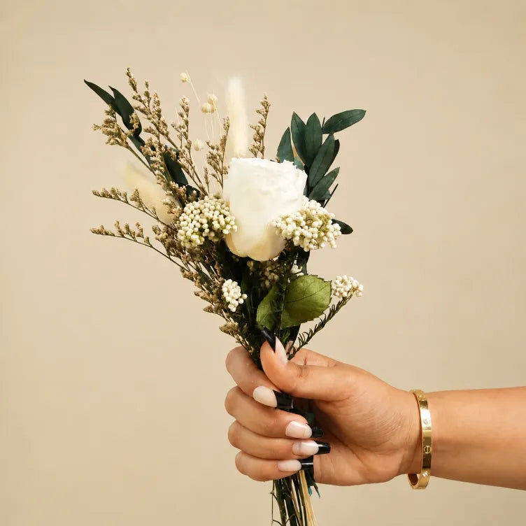 Preserved White Rose Bouquet with Dried Flowers