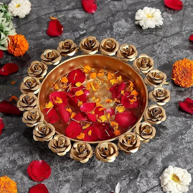 Festive Golden Rose Urli Bowl for Floating Flowers - Multiple Options