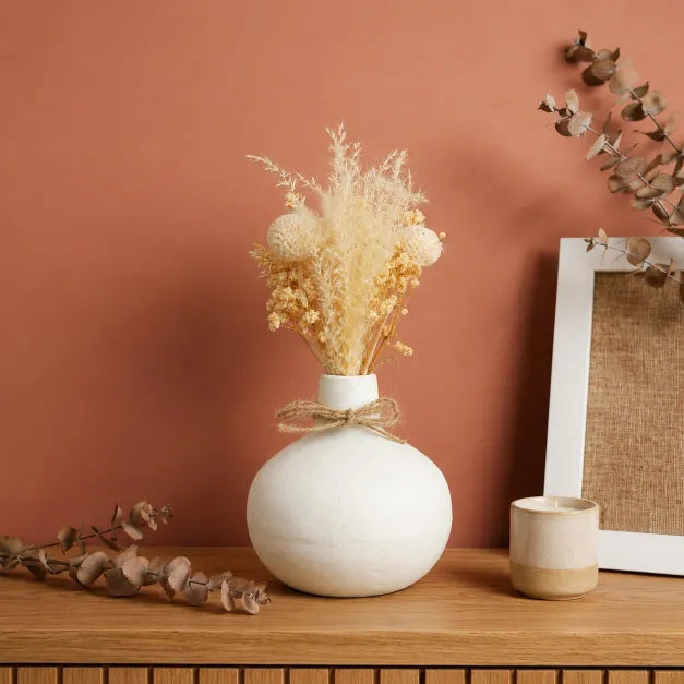 Golden Bloom Ceramic Vase with Dried Flowers