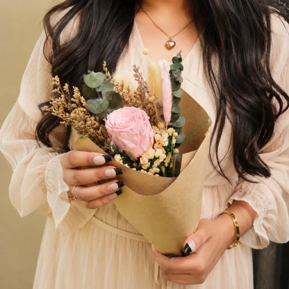Preserved Pink Rose Bouquet with Dried Flowers
