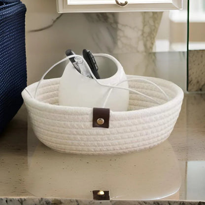 White Sustainable Cotton Multi-purpose Storage Baskets - 20 cm x 20 cm x 8 cm