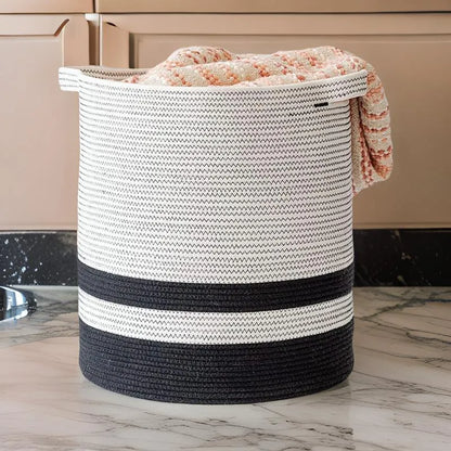 Black & White Cotton Laundry Basket & Storage Organizer - Medium, Large