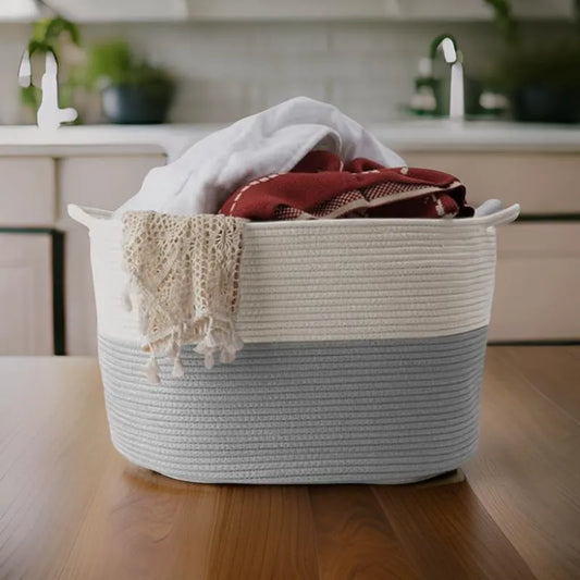 White Grey Extra Large Storage, Laundry Basket - 22 inch x 22 inch x 14 inch