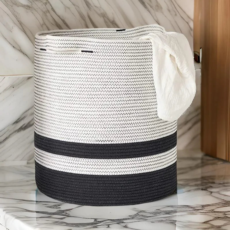 Black & White Cotton Laundry Basket & Storage Organizer - Medium, Large