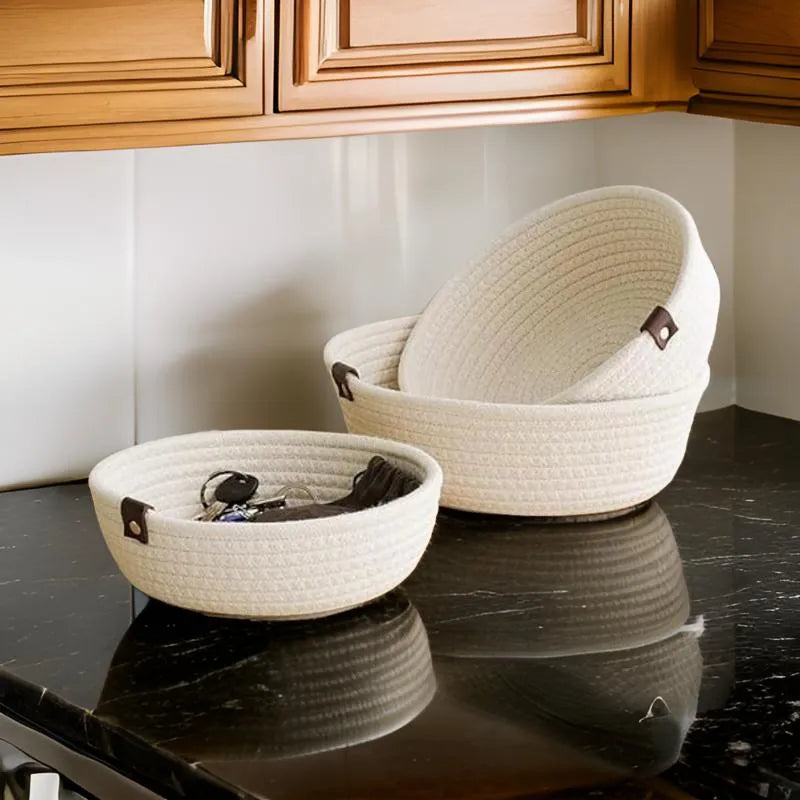 White Sustainable Cotton Multi-purpose Storage Baskets - 20 cm x 20 cm x 8 cm