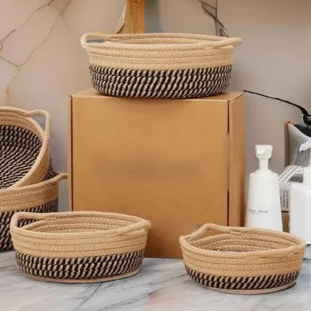 Beige & Black Cotton Rope Organiser & Shelf Baskets - Multiple Sizes