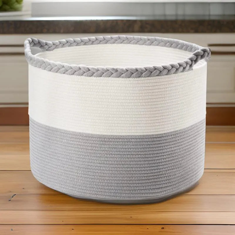 White & Grey Soft Cotton Storage Basket - Small, Medium