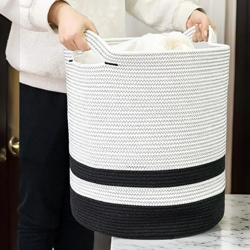 Black & White Cotton Laundry Basket & Storage Organizer - Medium, Large