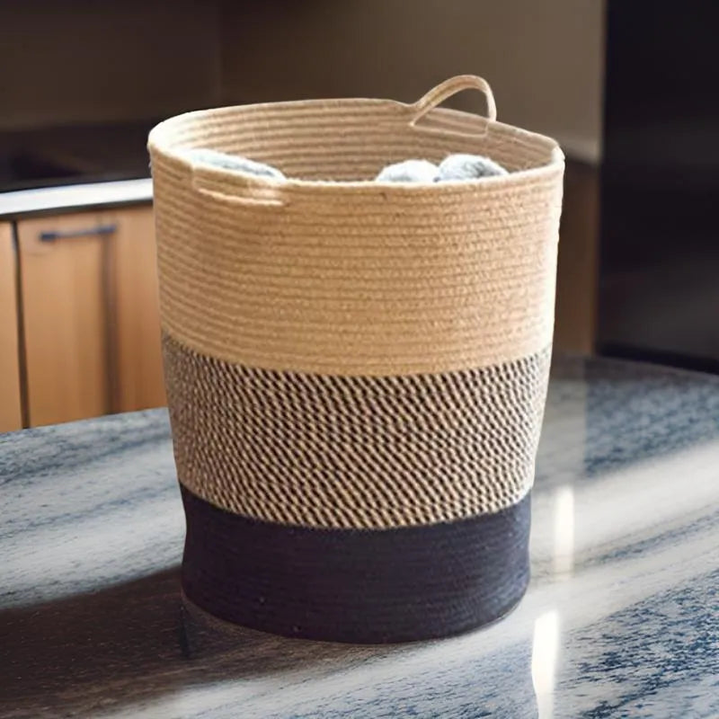 Large Cotton Rope Basket Modern Beige Storage Basket for Blankets and Toys Ikkasa