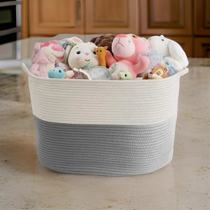 White Grey Extra Large Storage, Laundry Basket - 22 inch x 22 inch x 14 inch