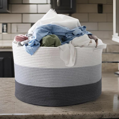 White & Grey Extra Large Storage & Laundry Basket - 22 inch x 22 inch x 14 inch