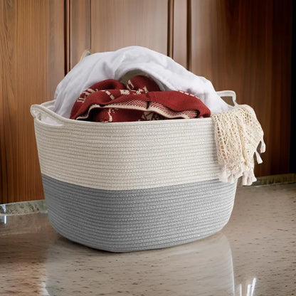 White Grey Extra Large Storage, Laundry Basket - 22 inch x 22 inch x 14 inch