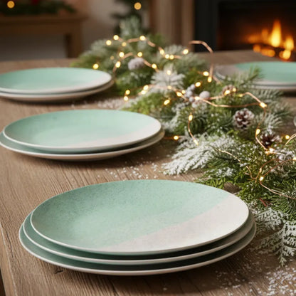 Mint Green & White Ceramic Dinner Plates