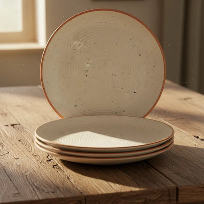 Cream Ribbed Stoneware Ceramic Dinner Plates