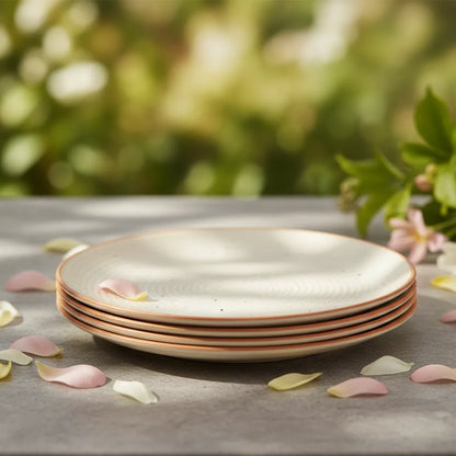 Cream Ribbed Stoneware Ceramic Dinner Plates